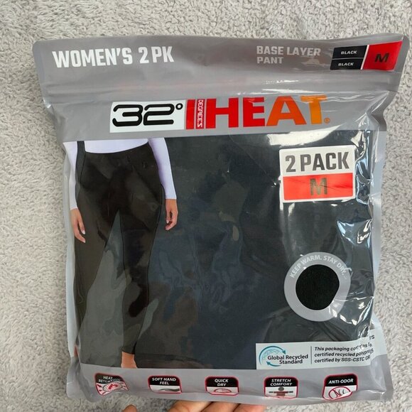 NEW 32 Degrees Women's M 2 -Pack Base Layer Black Legging - Picture 2 of 6